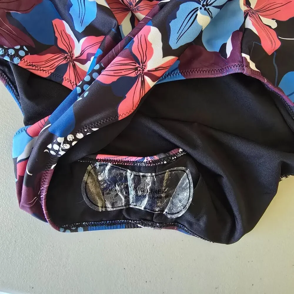 Cupshe One Piece Knotted Front Swimsuit Women's XXL Black Floral Scalloped NWOT